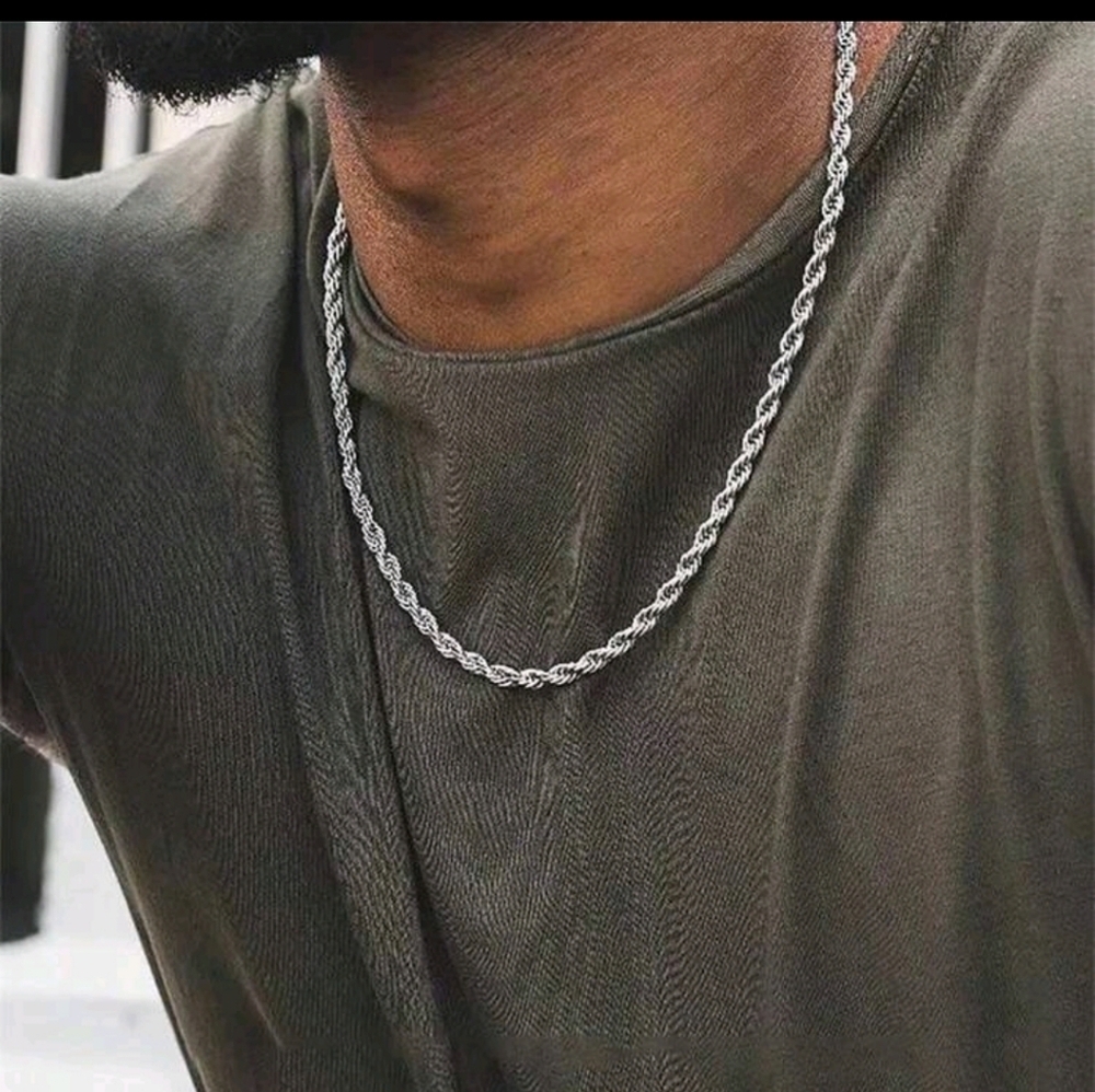 Unisex Plated Sterling Silver 4mm Twisted Rope chain Necklace 20.5" - Picture 5 of 8